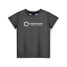 Детская футболка 3D с принтом APERTURE lab. в Петрозаводске, 100% гипоаллергенный полиэфир | прямой крой, круглый вырез горловины, длина до линии бедер, чуть спущенное плечо, ткань немного тянется | Тематика изображения на принте: aperture | aperture science innovators | game | portal | portal 2