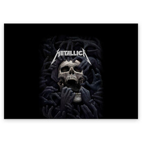 Поздравительная открытка с принтом Metallica в Петрозаводске, 100% бумага | плотность бумаги 280 г/м2, матовая, на обратной стороне линовка и место для марки
 | metalica | metallica | группа | джеймс хэтфилд | кирк хэмметт | ларс ульрих | метал | металика | металлика | миталика | музыка | роберт трухильо | рок | трэш | трэшметал | хард | хеви