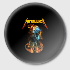 Значок с принтом Metallica в Петрозаводске,  металл | круглая форма, металлическая застежка в виде булавки | metalica | metallica | группа | джеймс хэтфилд | кирк хэмметт | ларс ульрих | метал | металика | металлика | миталика | музыка | роберт трухильо | рок | трэш | трэшметал | хард | хеви