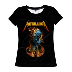 Женская футболка 3D с принтом Metallica в Петрозаводске, 100% полиэфир ( синтетическое хлопкоподобное полотно) | прямой крой, круглый вырез горловины, длина до линии бедер | metalica | metallica | группа | джеймс хэтфилд | кирк хэмметт | ларс ульрих | метал | металика | металлика | миталика | музыка | роберт трухильо | рок | трэш | трэшметал | хард | хеви
