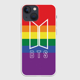 Чехол для iPhone 13 mini с принтом BTS в Петрозаводске,  |  | bangtan boys | beyond the scene | boyband | boys | bts | chin | edm | emblem | hieroglyphs | hip hop | jimin | jj hope | k pop | logo | rainbow | rb | rm | shuga | south korean | бойбенд | ви | джей хоуп | иероглифы | логотип | мальчики | радуга | с