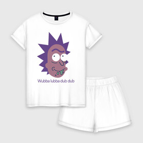 Женская пижама с шортиками хлопок с принтом Wubba lubba dub dub в Петрозаводске, 100% хлопок | футболка прямого кроя, шорты свободные с широкой мягкой резинкой | c 137 | morty | morty smith | portal | rick | rick and morty | rick sanchez | sanchez | smith | морти | морти смит | портал | рик | рик и морти | рик санчез | санчез | смит