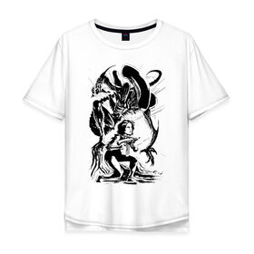 Мужская футболка хлопок Oversize с принтом Элен Рипли в Петрозаводске, 100% хлопок | свободный крой, круглый ворот, “спинка” длиннее передней части | alien | анимэ | ксеноморф | манга | рипли | чужие | чужой | эскиз