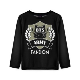 Детский лонгслив 3D с принтом BTS Army Fandom в Петрозаводске, 100% полиэстер | длинные рукава, круглый вырез горловины, полуприлегающий силуэт
 | army | bangtan boys | beyond the scene | boys | bts | chin | edm | emblem | fandom | fans | hieroglyphs | hip hop | jimin | k pop | logo | rainbow | rb | rm | south korean | армия | бойбенд | ви | джей хоуп | иероглифы | логотип | мальчики | радуга 