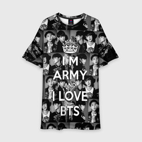 Детское платье 3D с принтом I am army and I lover BTS в Петрозаводске, 100% полиэстер | прямой силуэт, чуть расширенный к низу. Круглая горловина, на рукавах — воланы | bangtan boys | beyond the scene | boyband | boys | bts | chin | chonguk | collage | crown | edm | flowers | hip hop | jimin | jj hope | k pop | photo | r  b | rm | south korean | suga | wee | бойбенд | ви | джей хоуп | коллаж | корона | мальчики | с