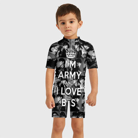 Детский купальный костюм 3D с принтом I am army and I lover BTS в Петрозаводске, Полиэстер 85%, Спандекс 15% | застежка на молнии на спине | bangtan boys | beyond the scene | boyband | boys | bts | chin | chonguk | collage | crown | edm | flowers | hip hop | jimin | jj hope | k pop | photo | r  b | rm | south korean | suga | wee | бойбенд | ви | джей хоуп | коллаж | корона | мальчики | с