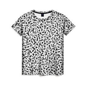 Женская футболка 3D с принтом буквы ЙУХОП в Петрозаводске, 100% полиэфир ( синтетическое хлопкоподобное полотно) | прямой крой, круглый вырез горловины, длина до линии бедер | алфавит | белый | буквы | паттрен | слово | узор