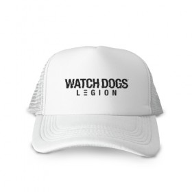 Кепка тракер с сеткой с принтом Watch Dogs Legion в Петрозаводске, трикотажное полотно; задняя часть — сетка | длинный козырек, универсальный размер, пластиковая застежка | 