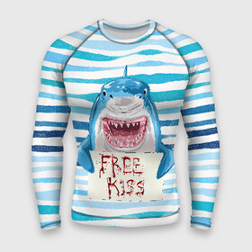 Мужской рашгард 3D с принтом Free Kiss в Петрозаводске,  |  | Тематика изображения на принте: free kiss | акула | бесплатные поцелуи | вода | кровь | море | объявление | острые зубы | поцелуй | рыба | табличка | хищник