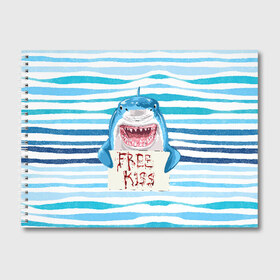 Альбом для рисования с принтом Free Kiss в Петрозаводске, 100% бумага
 | матовая бумага, плотность 200 мг. | free kiss | акула | бесплатные поцелуи | вода | кровь | море | объявление | острые зубы | поцелуй | рыба | табличка | хищник