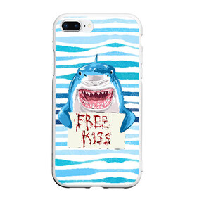 Чехол для iPhone 7Plus/8 Plus матовый с принтом Free Kiss в Петрозаводске, Силикон | Область печати: задняя сторона чехла, без боковых панелей | free kiss | акула | бесплатные поцелуи | вода | кровь | море | объявление | острые зубы | поцелуй | рыба | табличка | хищник