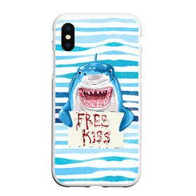 Чехол для iPhone XS Max матовый с принтом Free Kiss в Петрозаводске, Силикон | Область печати: задняя сторона чехла, без боковых панелей | free kiss | акула | бесплатные поцелуи | вода | кровь | море | объявление | острые зубы | поцелуй | рыба | табличка | хищник