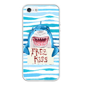 Чехол для iPhone 5/5S матовый с принтом Free Kiss в Петрозаводске, Силикон | Область печати: задняя сторона чехла, без боковых панелей | free kiss | акула | бесплатные поцелуи | вода | кровь | море | объявление | острые зубы | поцелуй | рыба | табличка | хищник