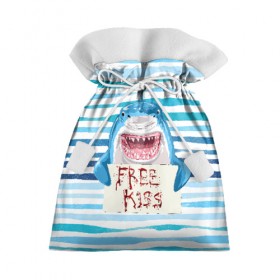 Подарочный 3D мешок с принтом Free Kiss в Петрозаводске, 100% полиэстер | Размер: 29*39 см | free kiss | акула | бесплатные поцелуи | вода | кровь | море | объявление | острые зубы | поцелуй | рыба | табличка | хищник