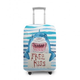 Чехол для чемодана 3D с принтом Free Kiss в Петрозаводске, 86% полиэфир, 14% спандекс | двустороннее нанесение принта, прорези для ручек и колес | free kiss | акула | бесплатные поцелуи | вода | кровь | море | объявление | острые зубы | поцелуй | рыба | табличка | хищник