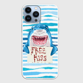 Чехол для iPhone 13 Pro Max с принтом Free Kiss в Петрозаводске,  |  | free kiss | акула | бесплатные поцелуи | вода | кровь | море | объявление | острые зубы | поцелуй | рыба | табличка | хищник