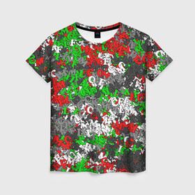 Женская футболка 3D с принтом Камуфляж с буквами FCLM в Петрозаводске, 100% полиэфир ( синтетическое хлопкоподобное полотно) | прямой крой, круглый вырез горловины, длина до линии бедер | зеленый | клуб | красно зеленый | красный | локо | локомотив | москва | паттерн