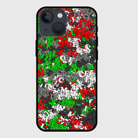 Чехол для iPhone 13 mini с принтом Камуфляж с буквами FCLM в Петрозаводске,  |  | зеленый | клуб | красно зеленый | красный | локо | локомотив | москва | паттерн