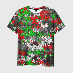 Мужская футболка 3D с принтом Камуфляж с буквами FCLM в Петрозаводске, 100% полиэфир | прямой крой, круглый вырез горловины, длина до линии бедер | зеленый | клуб | красно зеленый | красный | локо | локомотив | москва | паттерн