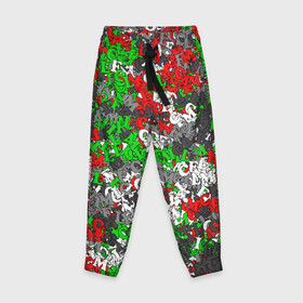 Детские брюки 3D с принтом Камуфляж с буквами FCLM в Петрозаводске, 100% полиэстер | манжеты по низу, эластичный пояс регулируется шнурком, по бокам два кармана без застежек, внутренняя часть кармана из мелкой сетки | Тематика изображения на принте: зеленый | клуб | красно зеленый | красный | локо | локомотив | москва | паттерн