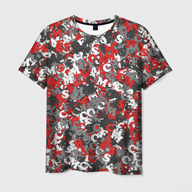 Мужская футболка 3D с принтом Камуфляж с буквами F.C.S.M	 в Петрозаводске, 100% полиэфир | прямой крой, круглый вырез горловины, длина до линии бедер | fcsm | белый. | камуфляж | красный | милитари | москва | мясо | паттерн | спартак