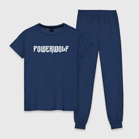 Женская пижама хлопок с принтом POWERWOLF в Петрозаводске, 100% хлопок | брюки и футболка прямого кроя, без карманов, на брюках мягкая резинка на поясе и по низу штанин | powerwolf | wolf