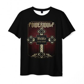 Мужская футболка 3D с принтом Powerwolf Bible в Петрозаводске, 100% полиэфир | прямой крой, круглый вырез горловины, длина до линии бедер | powerwolf | метал | повервольф | повервульф | рок