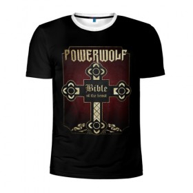 Мужская футболка 3D спортивная с принтом Powerwolf Bible в Петрозаводске, 100% полиэстер с улучшенными характеристиками | приталенный силуэт, круглая горловина, широкие плечи, сужается к линии бедра | powerwolf | метал | повервольф | повервульф | рок