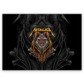 Поздравительная открытка с принтом Metallica  в Петрозаводске, 100% бумага | плотность бумаги 280 г/м2, матовая, на обратной стороне линовка и место для марки
 | Тематика изображения на принте: american | bat | bones | emblem | fangs | james hetfield | kirk hammett | metal band | metallica | mouse | music | rock | vampire | американская | вампир | джеймс хетфилд | кирк хэмметт | клыки | кости | ларс ульрих | летучая | метал группа | мет