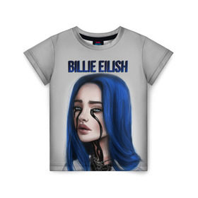 Детская футболка 3D с принтом BILLIE EILISH в Петрозаводске, 100% гипоаллергенный полиэфир | прямой крой, круглый вырез горловины, длина до линии бедер, чуть спущенное плечо, ткань немного тянется | Тематика изображения на принте: ayelish | bad guy | bellyache | bilie eilish | bilie elish | billie | billie eilish | eilish | electronic | elish | music | били айлиш | билли айлиш | эйлиш | элиш