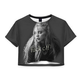 Женская футболка Cropp-top с принтом BILLIE EILISH в Петрозаводске, 100% полиэстер | круглая горловина, длина футболки до линии талии, рукава с отворотами | ayelish | bad guy | bellyache | bilie eilish | bilie elish | billie | billie eilish | eilish | electronic | elish | music | били айлиш | билли айлиш | эйлиш | элиш