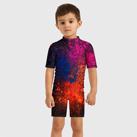 Детский купальный костюм 3D с принтом Брызги краски в Петрозаводске, Полиэстер 85%, Спандекс 15% | застежка на молнии на спине | брызги | брызги красок | краска | красочные | пятна | пятна краски | цветные | яркие