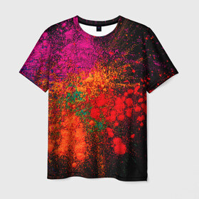 Мужская футболка 3D с принтом Брызги краски в Петрозаводске, 100% полиэфир | прямой крой, круглый вырез горловины, длина до линии бедер | брызги | брызги красок | краска | красочные | пятна | пятна краски | цветные | яркие