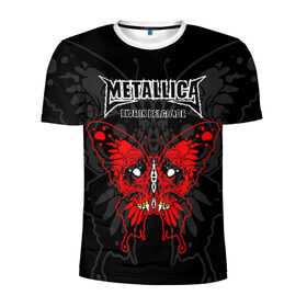 Мужская футболка 3D спортивная с принтом Metallica в Петрозаводске, 100% полиэстер с улучшенными характеристиками | приталенный силуэт, круглая горловина, широкие плечи, сужается к линии бедра | american | butterfly | devil | fangs | james hetfield | kirk hammett | metal band | metallica | music | mystic | red | rock | skull | vampire | американская | бабочка | вампир | джеймс хетфилд | дьявол | кирк хэмметт | клыки | красная | ларс ульрих | мета