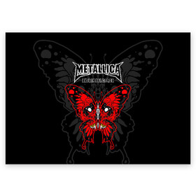 Поздравительная открытка с принтом Metallica  в Петрозаводске, 100% бумага | плотность бумаги 280 г/м2, матовая, на обратной стороне линовка и место для марки
 | american | butterfly | devil | fangs | james hetfield | kirk hammett | metal band | metallica | music | mystic | red | rock | skull | vampire | американская | бабочка | вампир | джеймс хетфилд | дьявол | кирк хэмметт | клыки | красная | ларс ульрих | мета