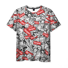 Мужская футболка 3D с принтом Senpai ahegao в Петрозаводске, 100% полиэфир | прямой крой, круглый вырез горловины, длина до линии бедер | ahegao | anime | manga | senpai | аниме | ахегао | манга | паттерн | сенпай