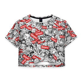 Женская футболка Cropp-top с принтом Senpai ahegao в Петрозаводске, 100% полиэстер | круглая горловина, длина футболки до линии талии, рукава с отворотами | ahegao | anime | manga | senpai | аниме | ахегао | манга | паттерн | сенпай
