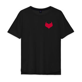 Мужская футболка хлопок Oversize с принтом Lucifer wings в Петрозаводске, 100% хлопок | свободный крой, круглый ворот, “спинка” длиннее передней части | дьявольское сердечко | коварный | крылья | лайк | рога | сердце | чёртик