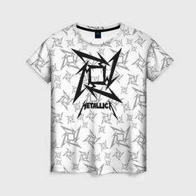 Женская футболка 3D с принтом METALLICA в Петрозаводске, 100% полиэфир ( синтетическое хлопкоподобное полотно) | прямой крой, круглый вырез горловины, длина до линии бедер | metallica | metallica logo | rock | метал группа | металл | металлика логотип | музыка | рок | трэш метал | хеви метал