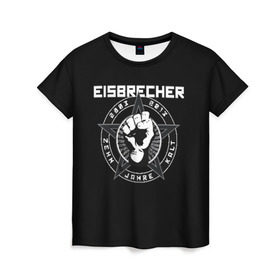 Женская футболка 3D с принтом EISBRECHER в Петрозаводске, 100% полиэфир ( синтетическое хлопкоподобное полотно) | прямой крой, круглый вырез горловины, длина до линии бедер | eisbrecher | metal | rock | метал | рок