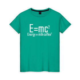 Женская футболка хлопок с принтом E=mc2 в Петрозаводске, 100% хлопок | прямой крой, круглый вырез горловины, длина до линии бедер, слегка спущенное плечо | emc 2 | emc2 | знаменитые формулы | физика | формулы | эйнштейн