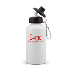 Бутылка спортивная с принтом E=mc2 в Петрозаводске, металл | емкость — 500 мл, в комплекте две пластиковые крышки и карабин для крепления | Тематика изображения на принте: 