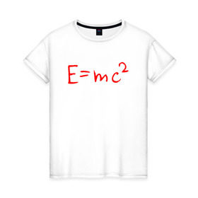 Женская футболка хлопок с принтом E=mc2 в Петрозаводске, 100% хлопок | прямой крой, круглый вырез горловины, длина до линии бедер, слегка спущенное плечо | emc 2 | emc2 | знаменитые формулы | физика | формулы | эйнштейн