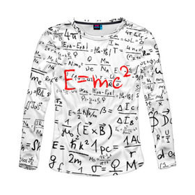 Женский лонгслив 3D с принтом E=mc2 (редач) в Петрозаводске, 100% полиэстер | длинные рукава, круглый вырез горловины, полуприлегающий силуэт | Тематика изображения на принте: emc 2 | emc2 | знаменитые формулы | физика | формулы | эйнштейн