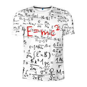 Мужская футболка 3D спортивная с принтом E=mc2 (редач) в Петрозаводске, 100% полиэстер с улучшенными характеристиками | приталенный силуэт, круглая горловина, широкие плечи, сужается к линии бедра | Тематика изображения на принте: emc 2 | emc2 | знаменитые формулы | физика | формулы | эйнштейн