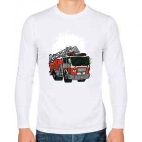 Мужской лонгслив хлопок с принтом Пожарная Машина в Петрозаводске, 100% хлопок |  | огонь | пожар | пожарная | пожарная охрана | пожарник | пожарный
