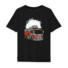 Мужская футболка хлопок Oversize с принтом Пожарная Машина в Петрозаводске, 100% хлопок | свободный крой, круглый ворот, “спинка” длиннее передней части | огонь | пожар | пожарная | пожарная охрана | пожарник | пожарный
