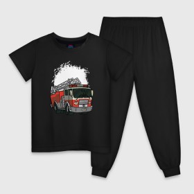 Детская пижама хлопок с принтом Пожарная Машина в Петрозаводске, 100% хлопок |  брюки и футболка прямого кроя, без карманов, на брюках мягкая резинка на поясе и по низу штанин
 | огонь | пожар | пожарная | пожарная охрана | пожарник | пожарный