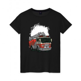 Женская футболка хлопок с принтом Пожарная Машина в Петрозаводске, 100% хлопок | прямой крой, круглый вырез горловины, длина до линии бедер, слегка спущенное плечо | огонь | пожар | пожарная | пожарная охрана | пожарник | пожарный