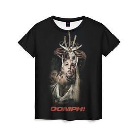 Женская футболка 3D с принтом OOMPH в Петрозаводске, 100% полиэфир ( синтетическое хлопкоподобное полотно) | прямой крой, круглый вырез горловины, длина до линии бедер | Тематика изображения на принте: metal | oomph | rock | метал | рок
